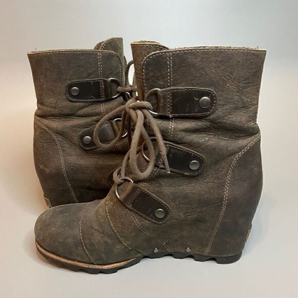 Sorel Joan of Arctic Lace Up Wedge Lexie Wedge Grill Brown Leather 8 - Picture 3 of 6